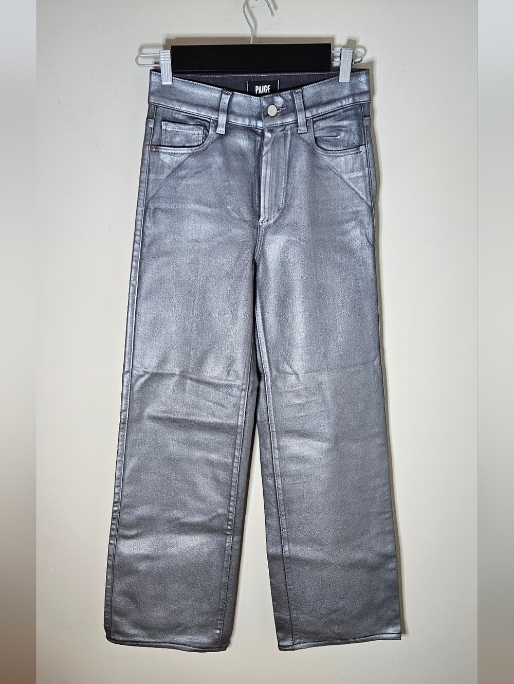 Paige Sasha Wide Leg Jeans in Silver Shimmer Revolve Brand Women's 26 - Picture 2 of 9